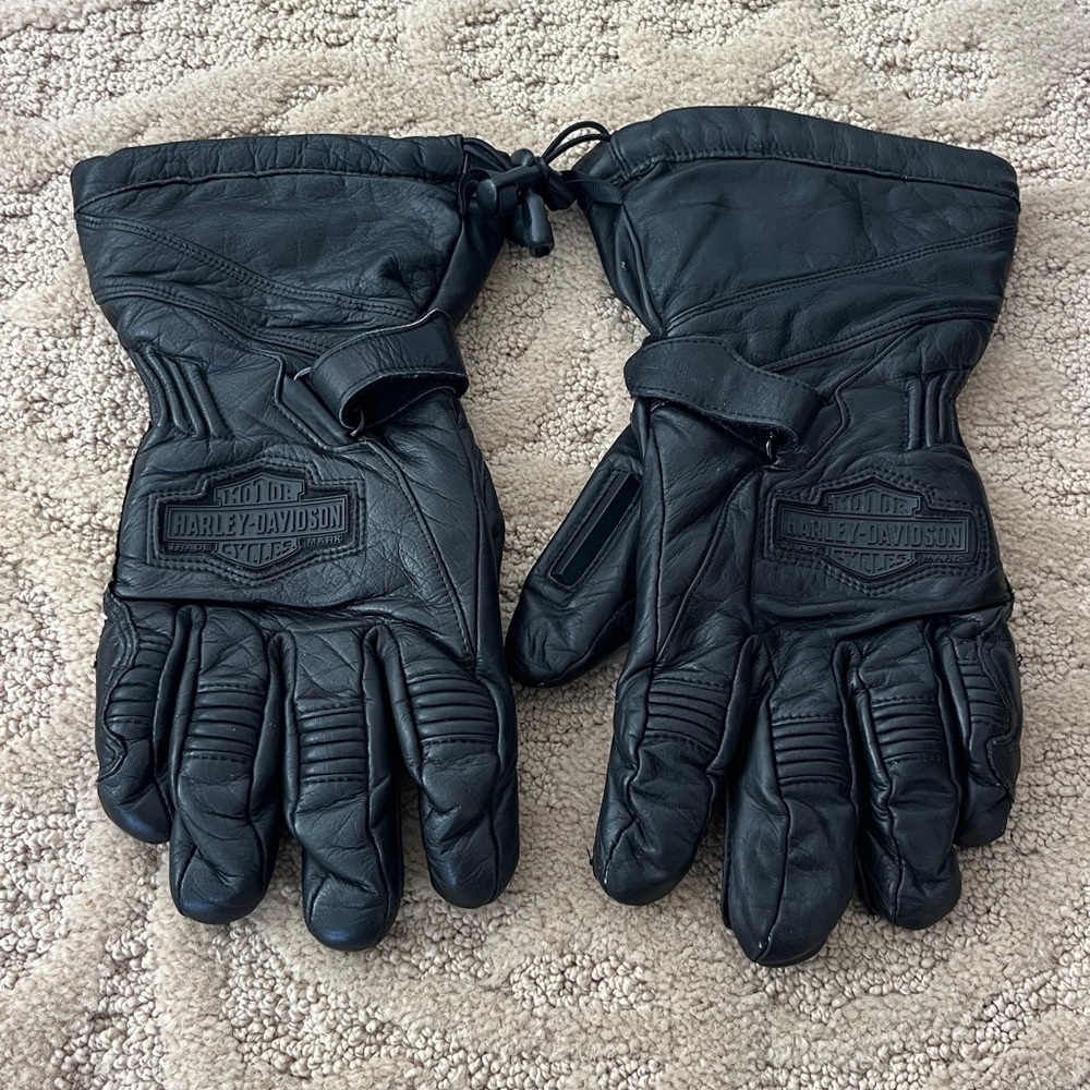 Harley-Davidson Vintage Black Leather Gauntlet Gloves Size Large